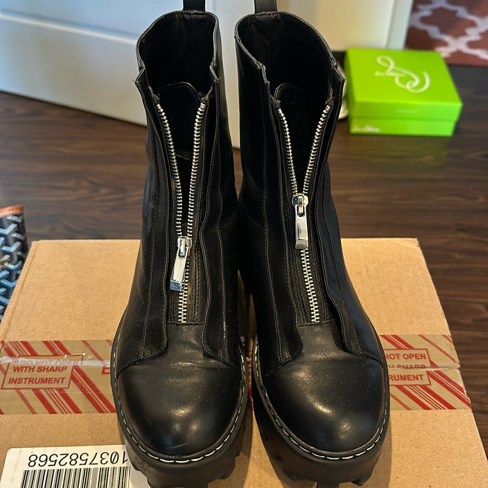 Zara Black Moto Boots with Silver Accents